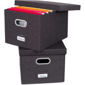 Decorative Linen Filing & Storage Office Box - 2 Pack