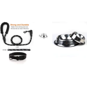 Dog Starter Kit Set Includes - Dog Leash/collar & Dog Bowls