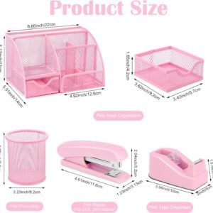 Pink Office Supplies Set With Desk Organizers And Accessories