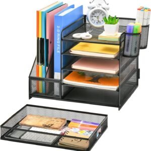 Desk Organizer with File Holder | 5-Tier Mesh Paper