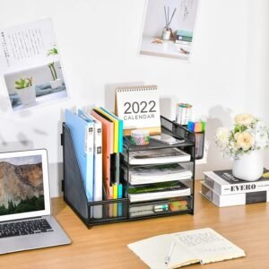 Desk Organizer with File Holder | 5-Tier Mesh Paper